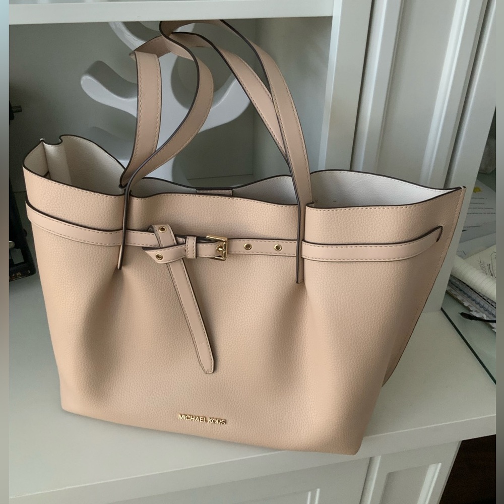 Michael KORS Emilia Large EW Leather Powder Tan Colour Tote Shoulder Purse New - Picture 11 of 16